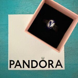 Retired Pandora Swirly Blue & White Murano Glass Charm Bead Sterling Silver S 92
